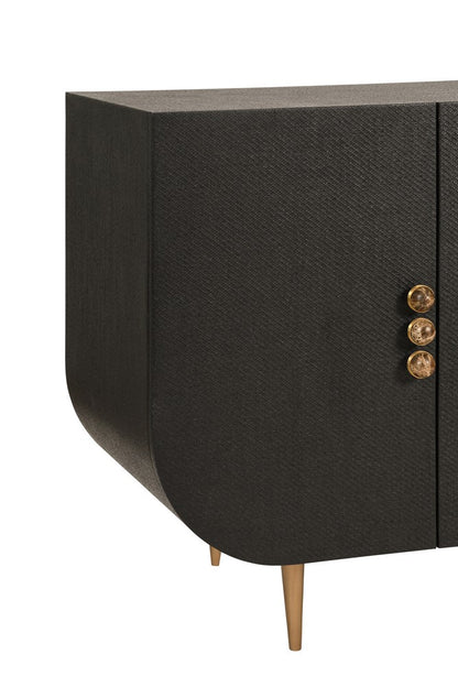 Worlds Away - Four Door Buffet With Curved Bottom Corners And Stone Hardware In Black Painted Grasscloth - DELUCA BLK view 5