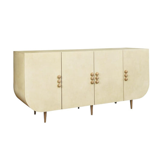 Worlds Away - Four Door Buffet With Curved Bottom Corners And Stone Hardware In Faux Parchment - DELUCA PAR view 1