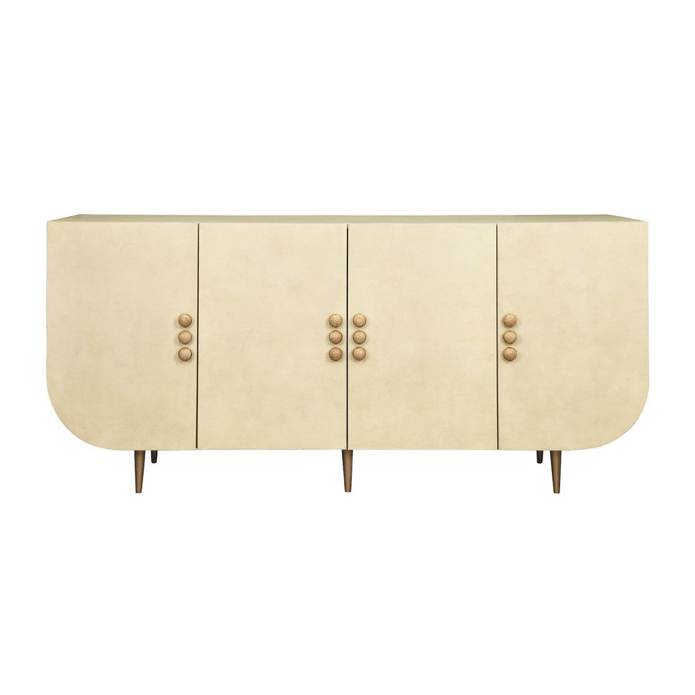 Worlds Away - Four Door Buffet With Curved Bottom Corners And Stone Hardware In Faux Parchment - DELUCA PAR view 2