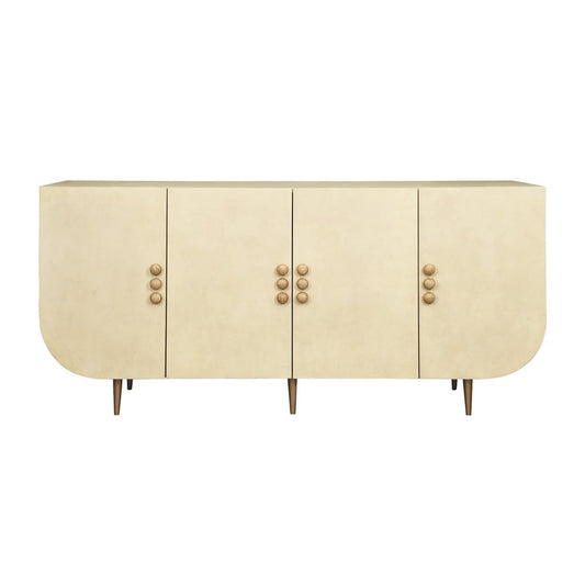 Worlds Away - Four Door Buffet With Curved Bottom Corners And Stone Hardware In Faux Parchment - DELUCA PAR view 2