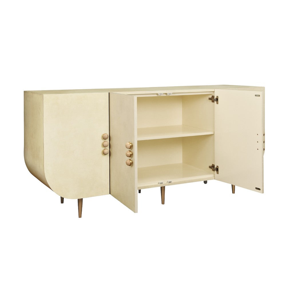 Worlds Away - Four Door Buffet With Curved Bottom Corners And Stone Hardware In Faux Parchment - DELUCA PAR view 3