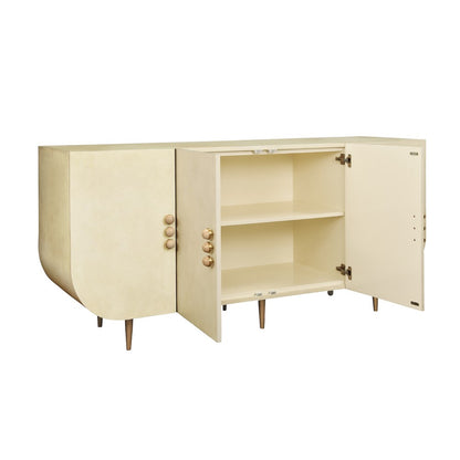 Worlds Away - Four Door Buffet With Curved Bottom Corners And Stone Hardware In Faux Parchment - DELUCA PAR view 3