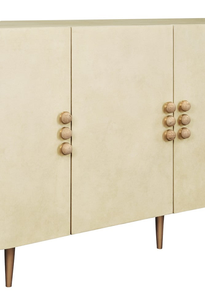 Worlds Away - Four Door Buffet With Curved Bottom Corners And Stone Hardware In Faux Parchment - DELUCA PAR view 5