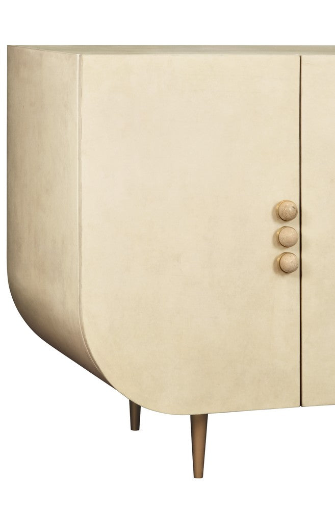 Worlds Away - Four Door Buffet With Curved Bottom Corners And Stone Hardware In Faux Parchment - DELUCA PAR view 6