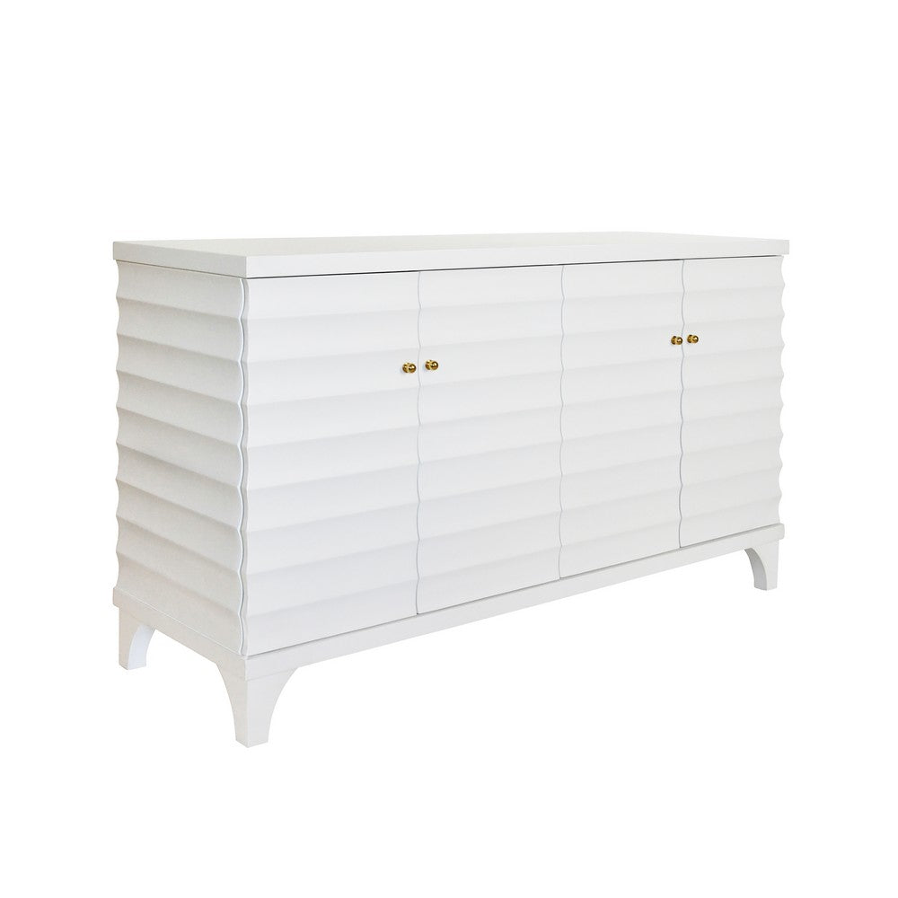 Worlds Away - Four Door Buffet With Horizontal Fluted Detail In Matte White Lacquer - GATES WH view 1