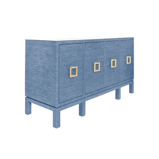 Worlds Away - Four Door Buffet With Large Brass Square Hardware In Blue Dyed Grasscloth - EFFIE BL view 1