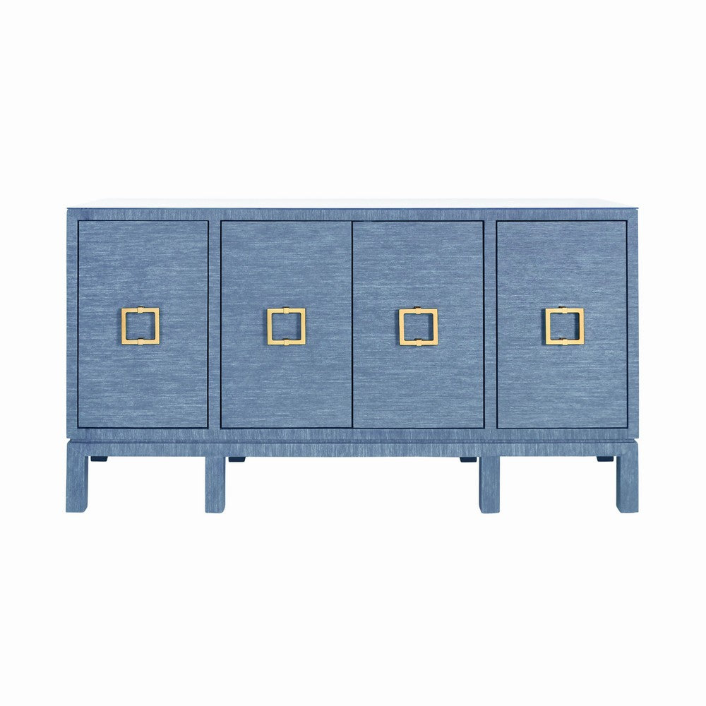 Worlds Away - Four Door Buffet With Large Brass Square Hardware In Blue Dyed Grasscloth - EFFIE BL view 2