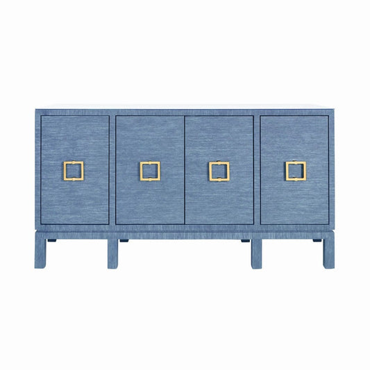 Worlds Away - Four Door Buffet With Large Brass Square Hardware In Blue Dyed Grasscloth - EFFIE BL view 2