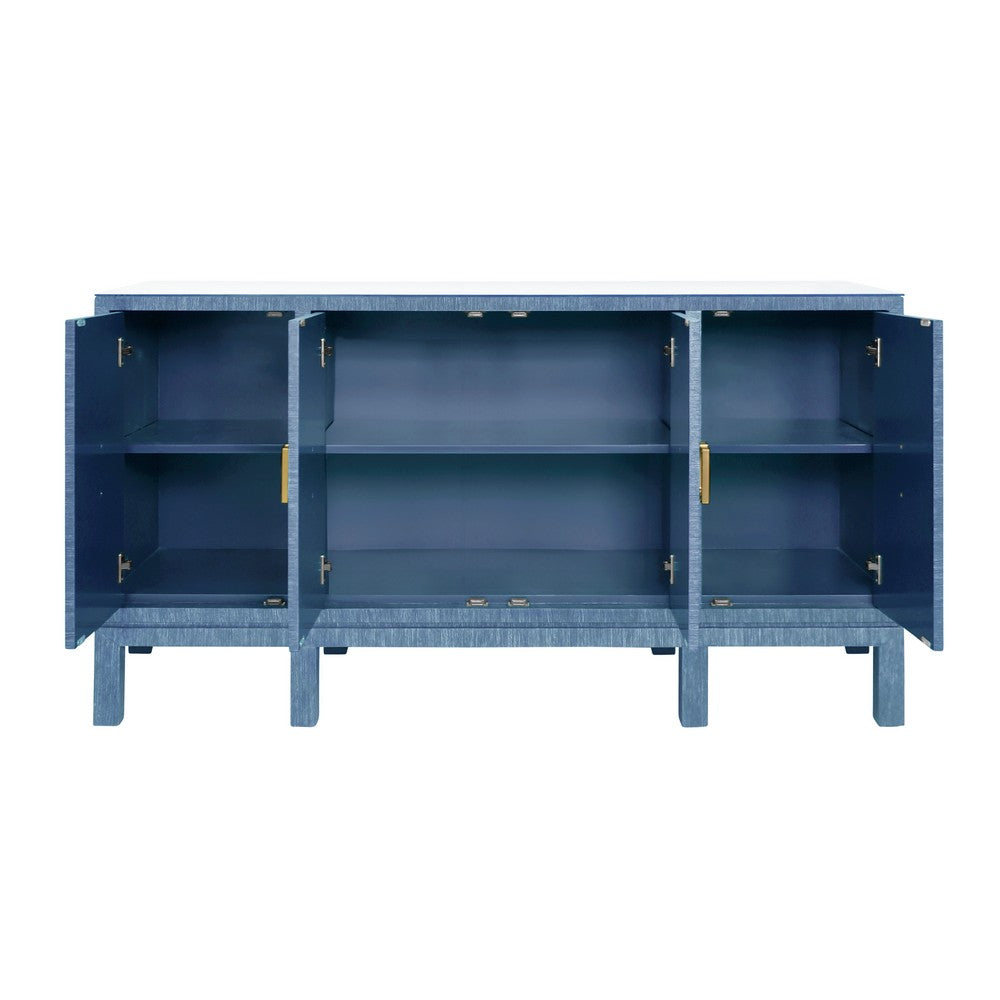 Worlds Away - Four Door Buffet With Large Brass Square Hardware In Blue Dyed Grasscloth - EFFIE BL view 3