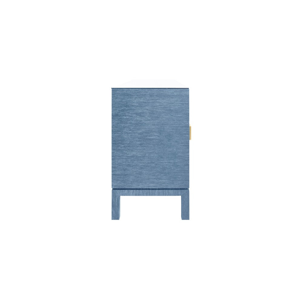Worlds Away - Four Door Buffet With Large Brass Square Hardware In Blue Dyed Grasscloth - EFFIE BL view 4