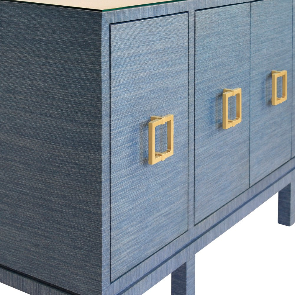 Worlds Away - Four Door Buffet With Large Brass Square Hardware In Blue Dyed Grasscloth - EFFIE BL view 5
