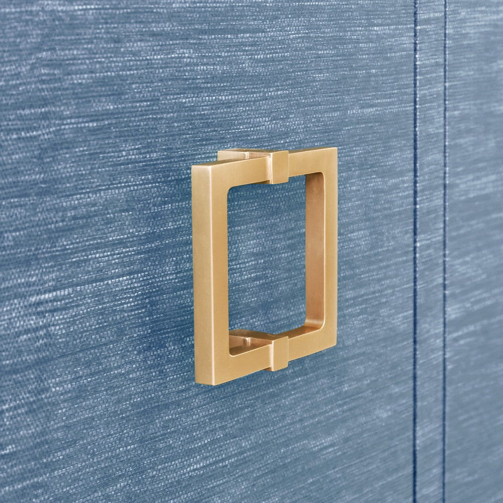 Worlds Away - Four Door Buffet With Large Brass Square Hardware In Blue Dyed Grasscloth - EFFIE BL view 6