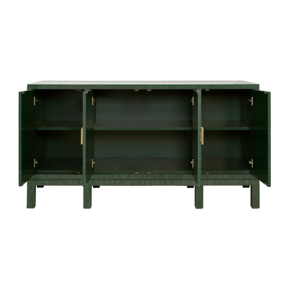 Worlds Away - Four Door Buffet With Large Brass Square Hardware In Green Dyed Grasscloth - EFFIE GR view 3