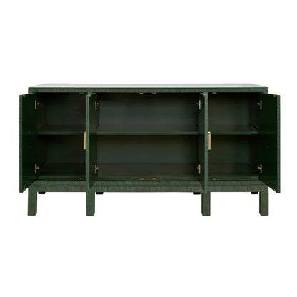 Worlds Away - Four Door Buffet With Large Brass Square Hardware In Green Dyed Grasscloth - EFFIE GR view 3