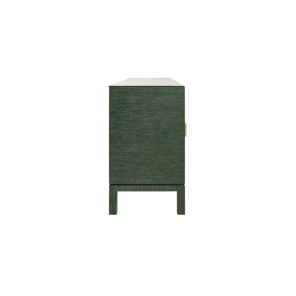 Worlds Away - Four Door Buffet With Large Brass Square Hardware In Green Dyed Grasscloth - EFFIE GR view 4