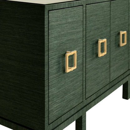 Worlds Away - Four Door Buffet With Large Brass Square Hardware In Green Dyed Grasscloth - EFFIE GR view 6