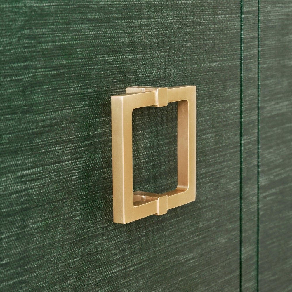 Worlds Away - Four Door Buffet With Large Brass Square Hardware In Green Dyed Grasscloth - EFFIE GR view 7