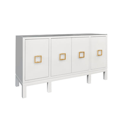 Worlds Away - Four Door Buffet With Large Brass Square Hardware In White Textured Linen - EFFIE WH view 1