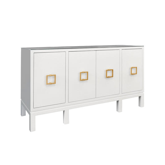 Worlds Away - Four Door Buffet With Large Brass Square Hardware In White Textured Linen - EFFIE WH view 1