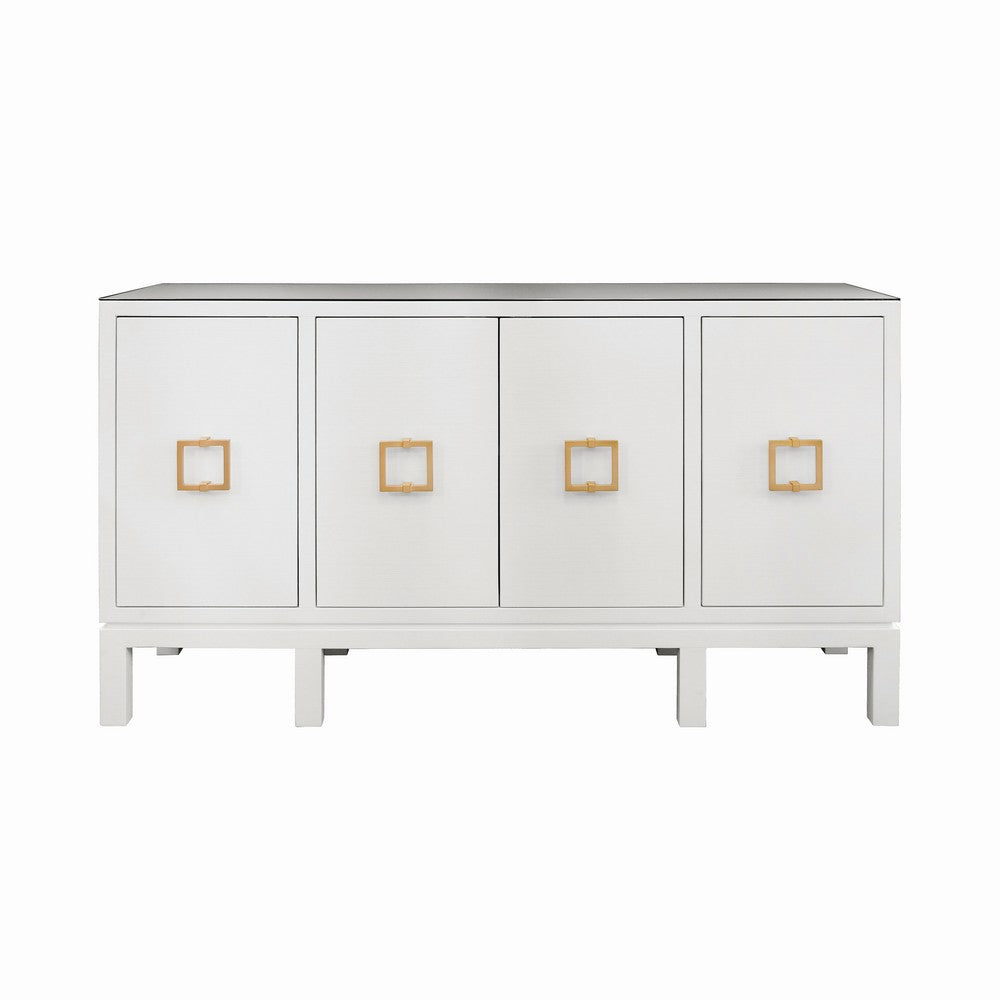Worlds Away - Four Door Buffet With Large Brass Square Hardware In White Textured Linen - EFFIE WH view 2