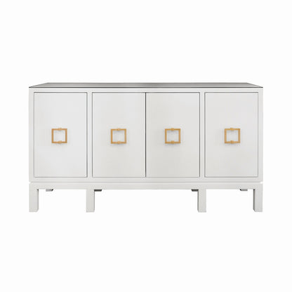 Worlds Away - Four Door Buffet With Large Brass Square Hardware In White Textured Linen - EFFIE WH view 2