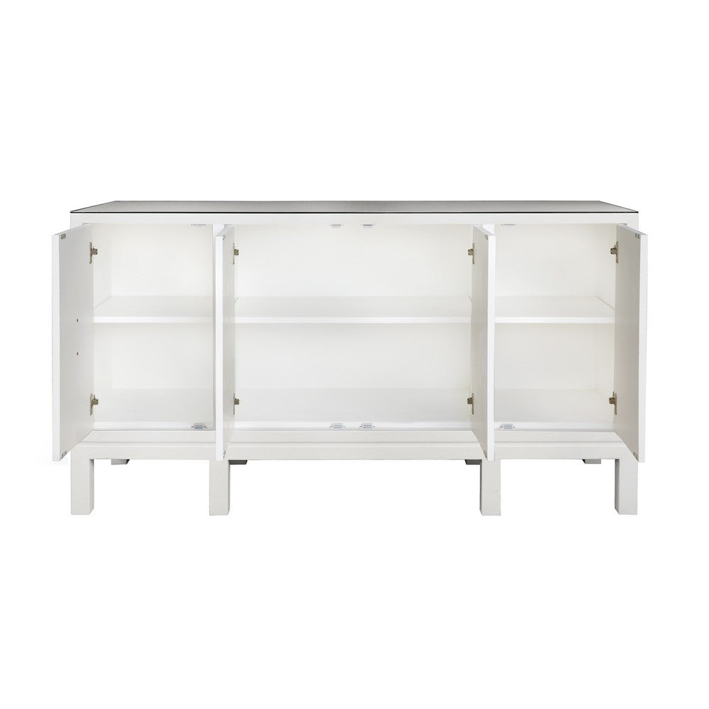 Worlds Away - Four Door Buffet With Large Brass Square Hardware In White Textured Linen - EFFIE WH view 3