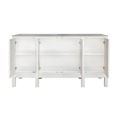 Worlds Away - Four Door Buffet With Large Brass Square Hardware In White Textured Linen - EFFIE WH view 3