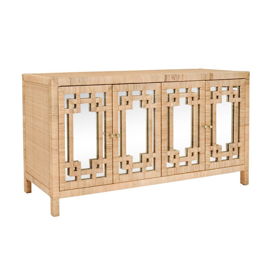 Worlds Away - Four Door Buffet With Mirror Front Doors And Wrapped Rattan - GRANADA NAT view 1