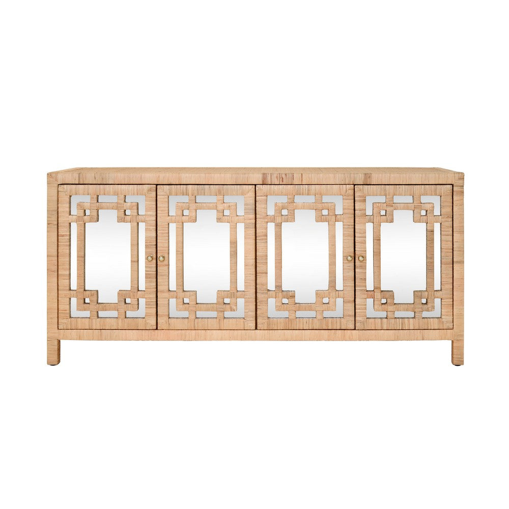 Worlds Away - Four Door Buffet With Mirror Front Doors And Wrapped Rattan - GRANADA NAT view 2
