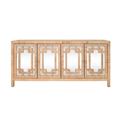 Worlds Away - Four Door Buffet With Mirror Front Doors And Wrapped Rattan - GRANADA NAT view 2