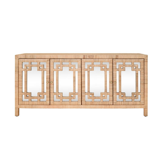 Worlds Away - Four Door Buffet With Mirror Front Doors And Wrapped Rattan - GRANADA NAT view 2