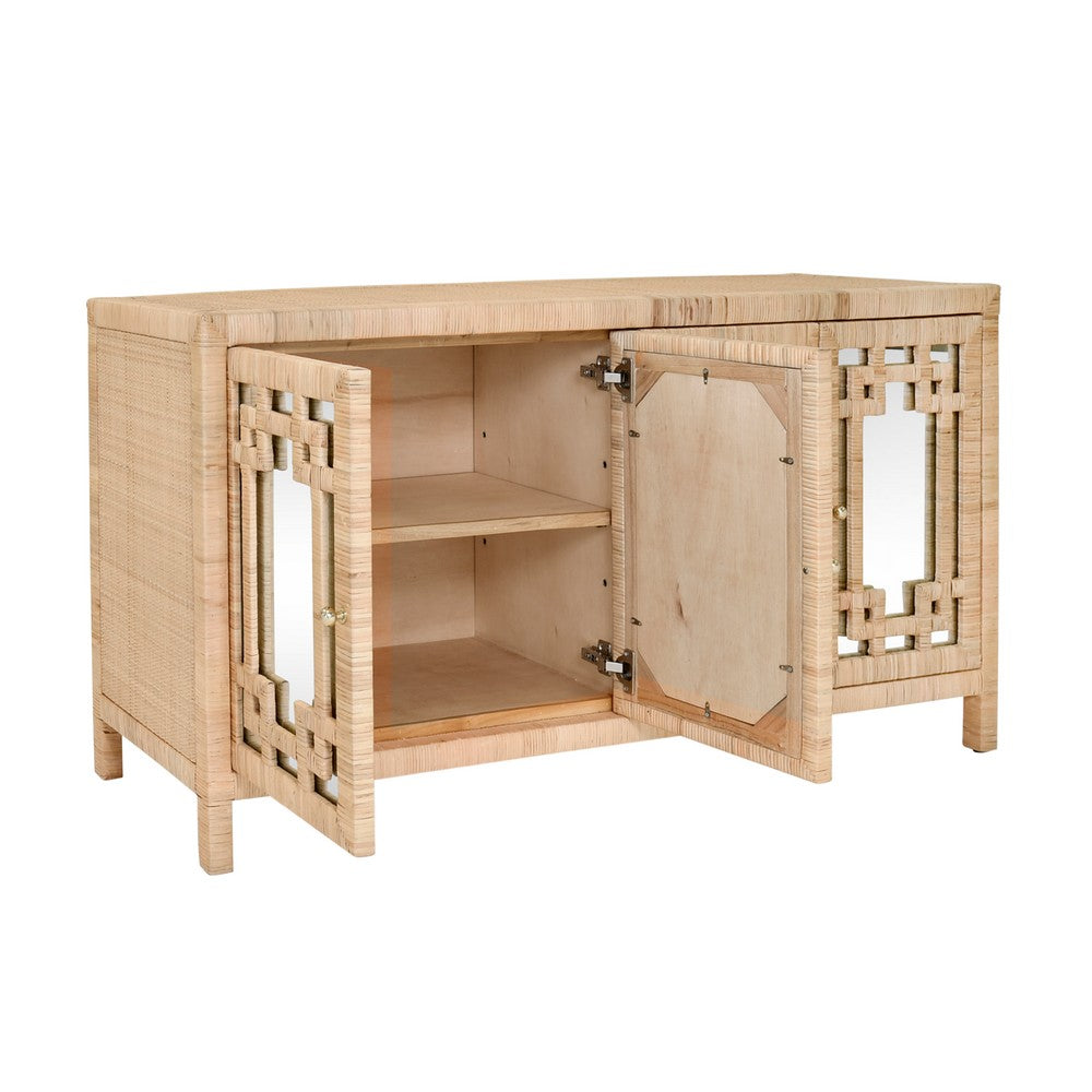 Worlds Away - Four Door Buffet With Mirror Front Doors And Wrapped Rattan - GRANADA NAT view 3