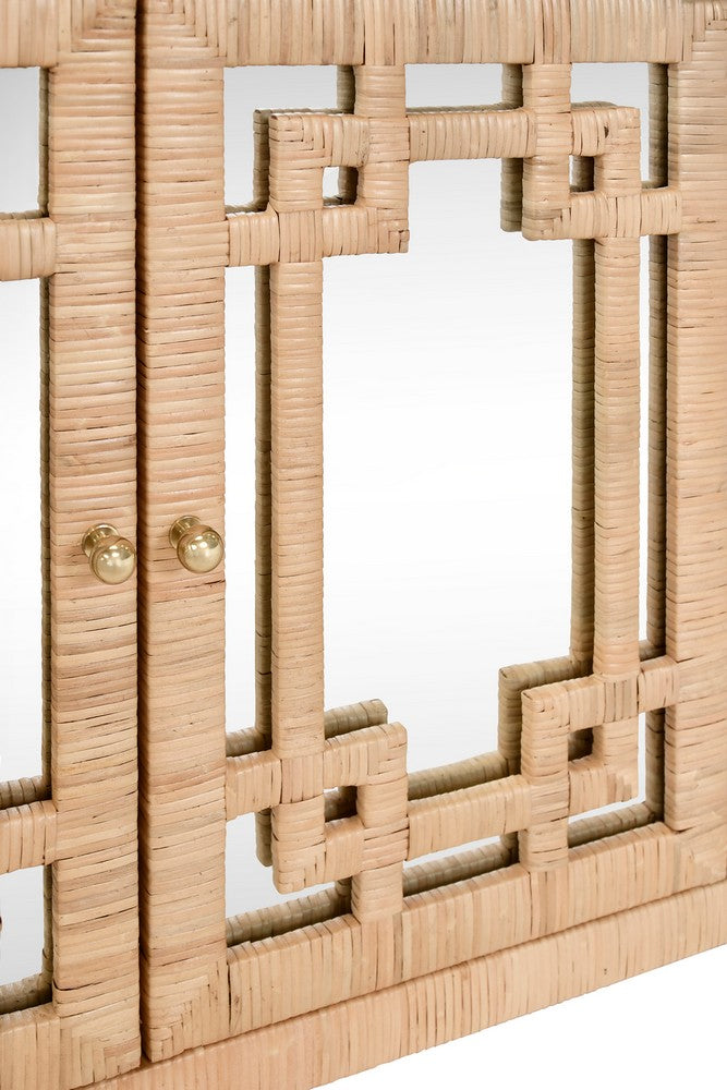 Worlds Away - Four Door Buffet With Mirror Front Doors And Wrapped Rattan - GRANADA NAT view 6