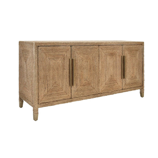 Worlds Away - Four Door Buffet With Satin Brass Hardware And Foot Caps In Wrapped Rope - CASEY view 1