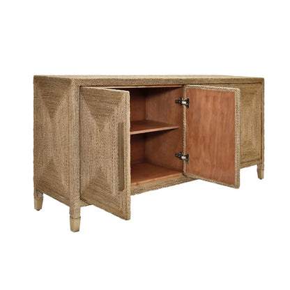 Worlds Away - Four Door Buffet With Satin Brass Hardware And Foot Caps In Wrapped Rope - CASEY view 3