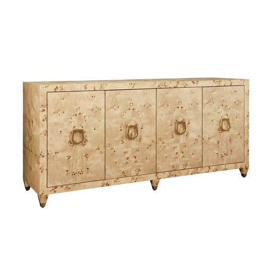 Worlds Away - Four Door Buffet With Satin Brass Horsebit Inspired Hardware And Foot Caps In Burl Wood - MULLIGAN BW view 1