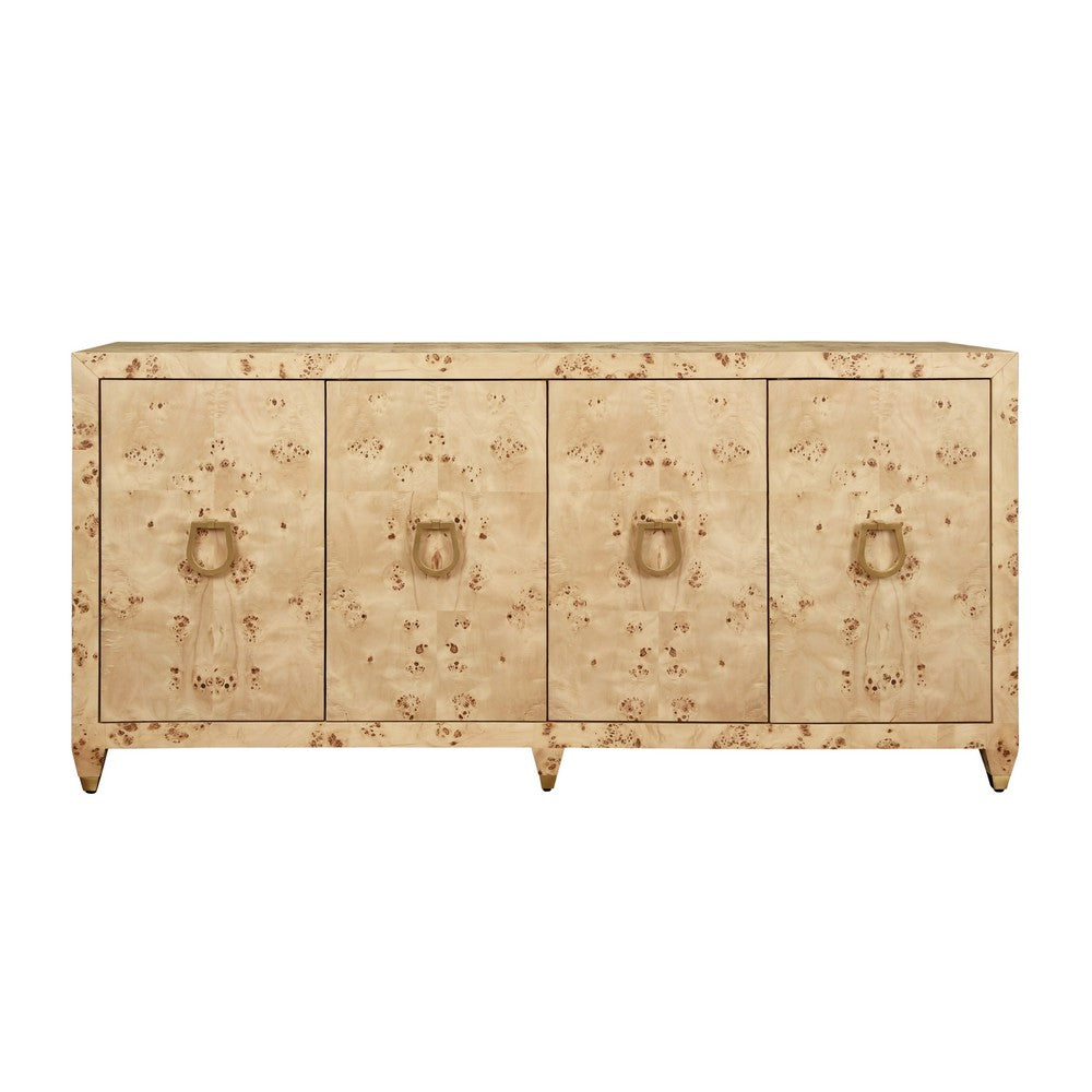 Worlds Away - Four Door Buffet With Satin Brass Horsebit Inspired Hardware And Foot Caps In Burl Wood - MULLIGAN BW view 2