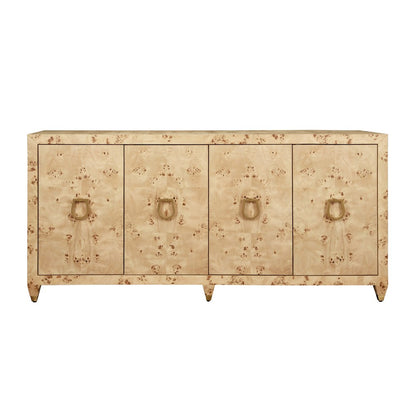 Worlds Away - Four Door Buffet With Satin Brass Horsebit Inspired Hardware And Foot Caps In Burl Wood - MULLIGAN BW view 2