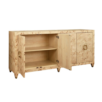 Worlds Away - Four Door Buffet With Satin Brass Horsebit Inspired Hardware And Foot Caps In Burl Wood - MULLIGAN BW view 3