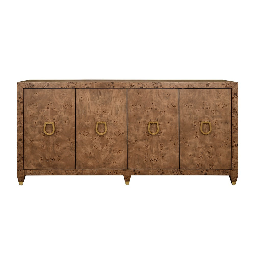 Worlds Away - Four Door Buffet With Satin Brass Horsebit Inspired Hardware And Foot Caps In Dark Burl Wood - MULLIGAN DBW view 2
