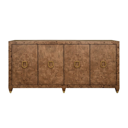 Worlds Away - Four Door Buffet With Satin Brass Horsebit Inspired Hardware And Foot Caps In Dark Burl Wood - MULLIGAN DBW view 2