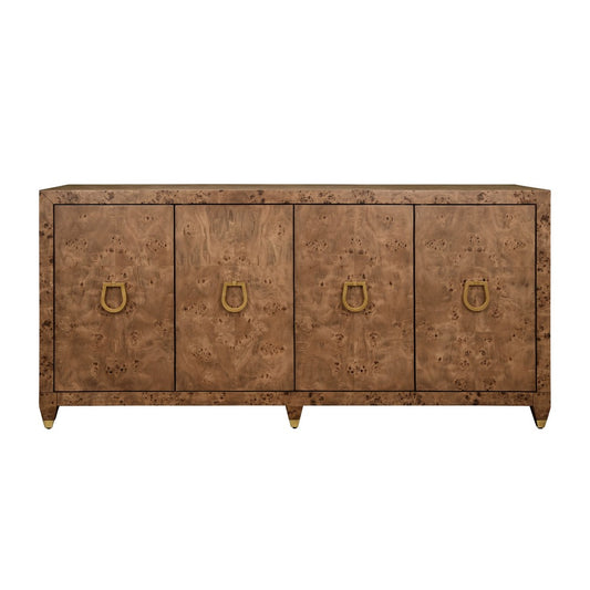 Worlds Away - Four Door Buffet With Satin Brass Horsebit Inspired Hardware And Foot Caps In Dark Burl Wood - MULLIGAN DBW view 2
