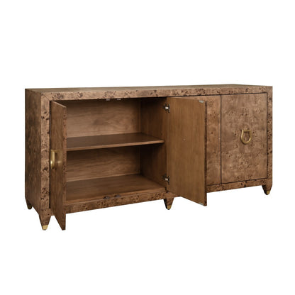Worlds Away - Four Door Buffet With Satin Brass Horsebit Inspired Hardware And Foot Caps In Dark Burl Wood - MULLIGAN DBW view 3
