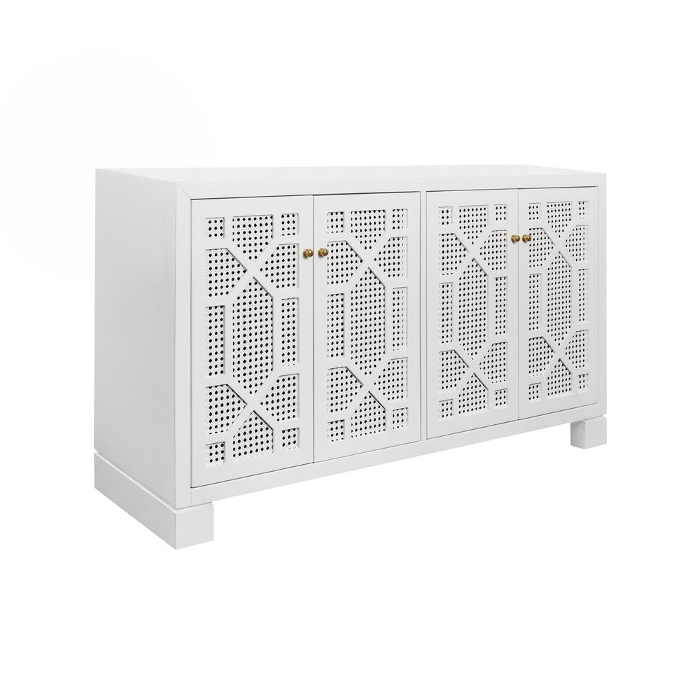 Worlds Away - Four Door Buffet With Trellis Over Painted Cane Doors In Matte White Lacquer - CLAIRE WH view 1