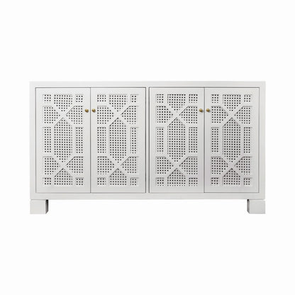 Worlds Away - Four Door Buffet With Trellis Over Painted Cane Doors In Matte White Lacquer - CLAIRE WH view 2