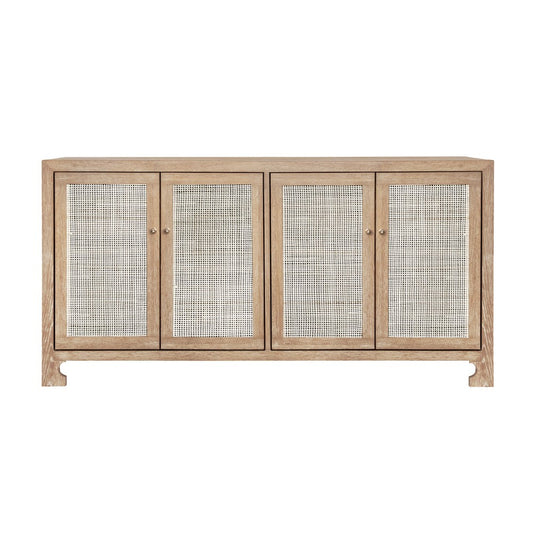 Worlds Away - Four Door Cane Cabinet With Brass Hardware In Cerused Oak - SOFIA CO view 1