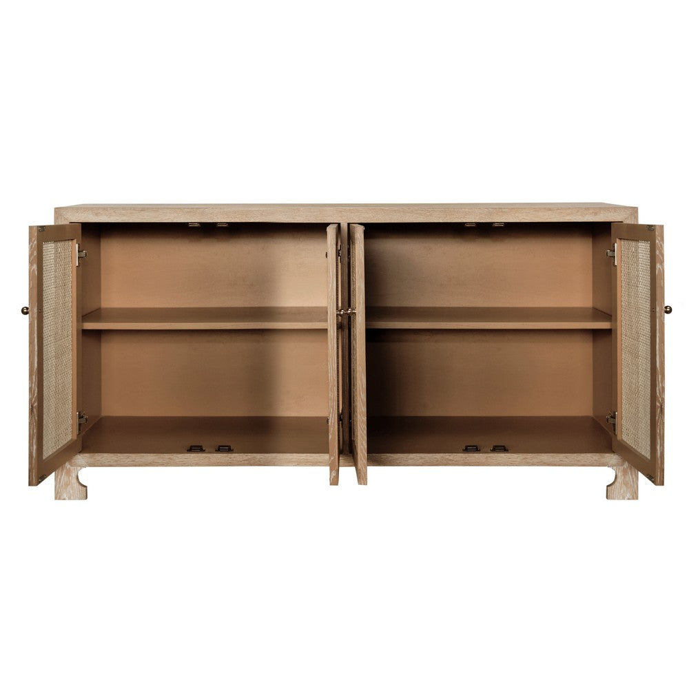 Worlds Away - Four Door Cane Cabinet With Brass Hardware In Cerused Oak - SOFIA CO view 3