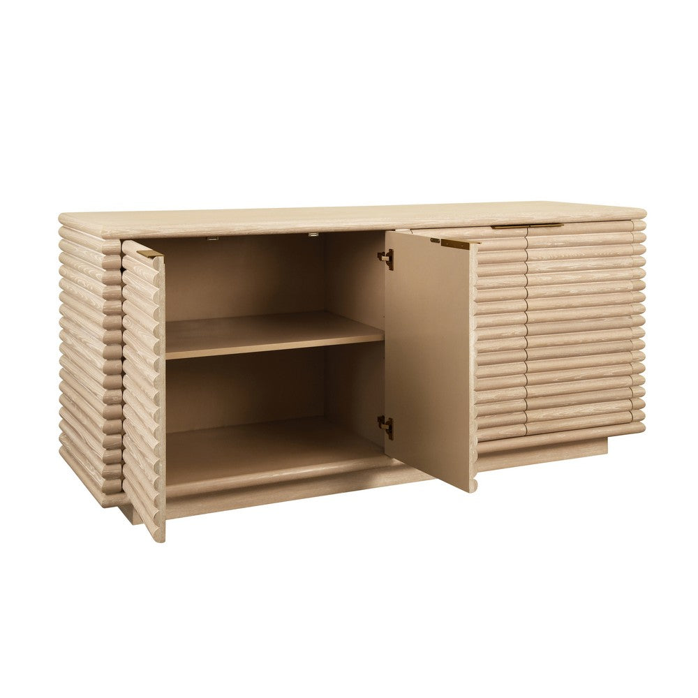 Worlds Away - Four Door Large Horizontal Reed Buffet With Antique Brass Hardware In Cerused Oak - GIOVANNI CO view 3