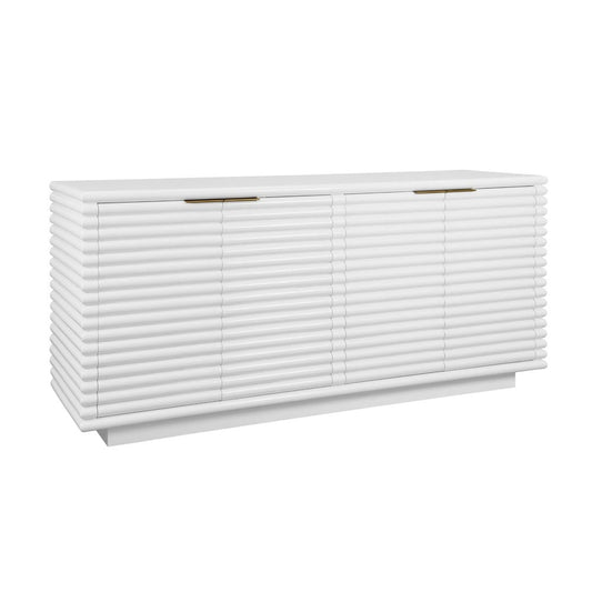 Worlds Away - Four Door Large Horizontal Reed Buffet With Antique Brass Hardware In Matte White Lacquer - GIOVANNI WH view 1