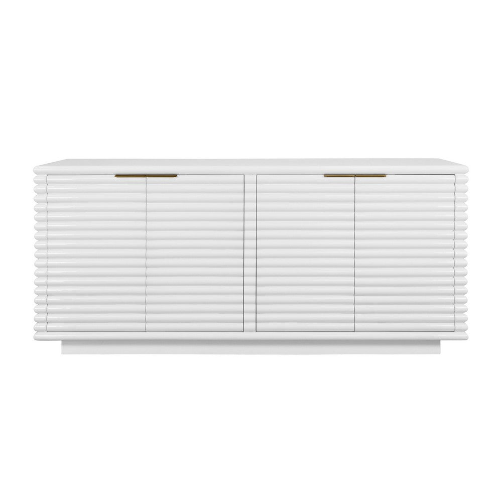 Worlds Away - Four Door Large Horizontal Reed Buffet With Antique Brass Hardware In Matte White Lacquer - GIOVANNI WH view 2